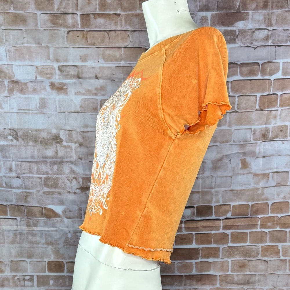 Sinful By Affliction Catherine Short Sleeve Orange Crop Top - NWT - Picture 6 of 10